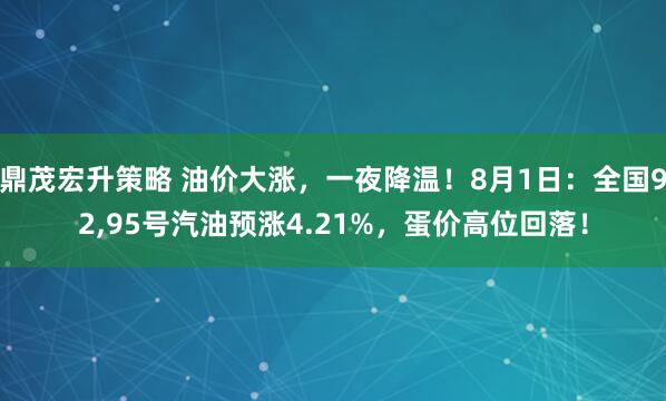鼎茂宏升策略 油价大涨，一夜降温！8月1日：全国92,95号汽油预涨4.21%，蛋价高位回落！