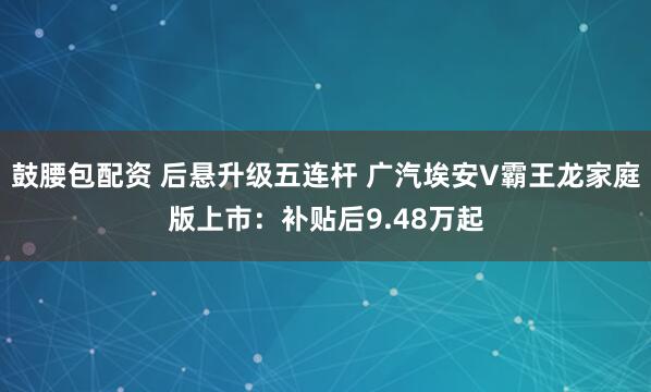 鼓腰包配资 后悬升级五连杆 广汽埃安V霸王龙家庭版上市：补贴后9.48万起